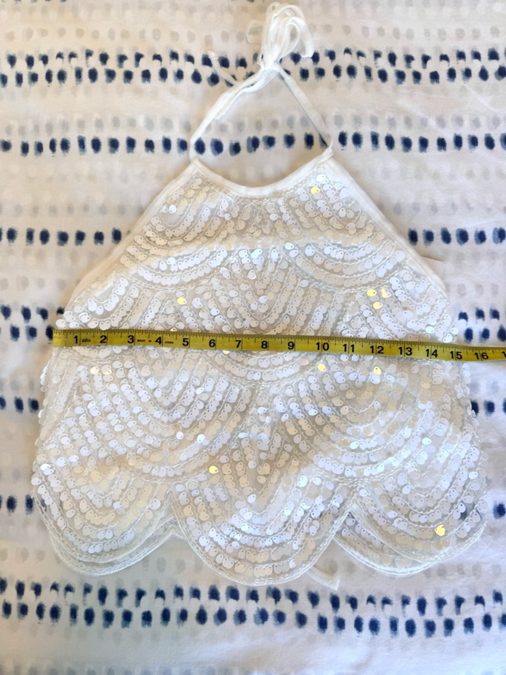 12th Tribe Cleo White Sequin Halter Tie Top - Size L - Picture 9 of 10